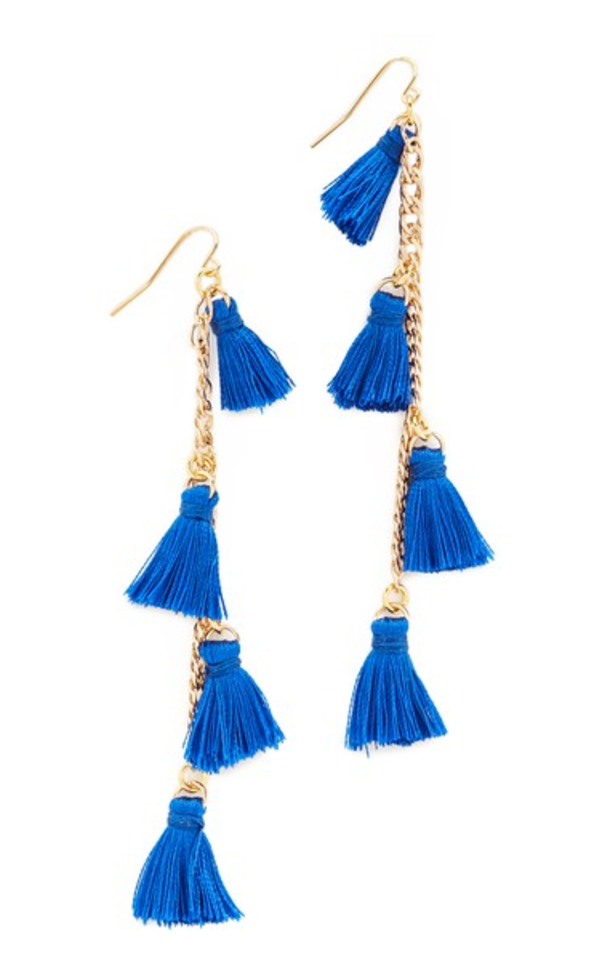 Girl outfit in a earrings rental from Vanessa Mooney called The Faith Tassel Earrings