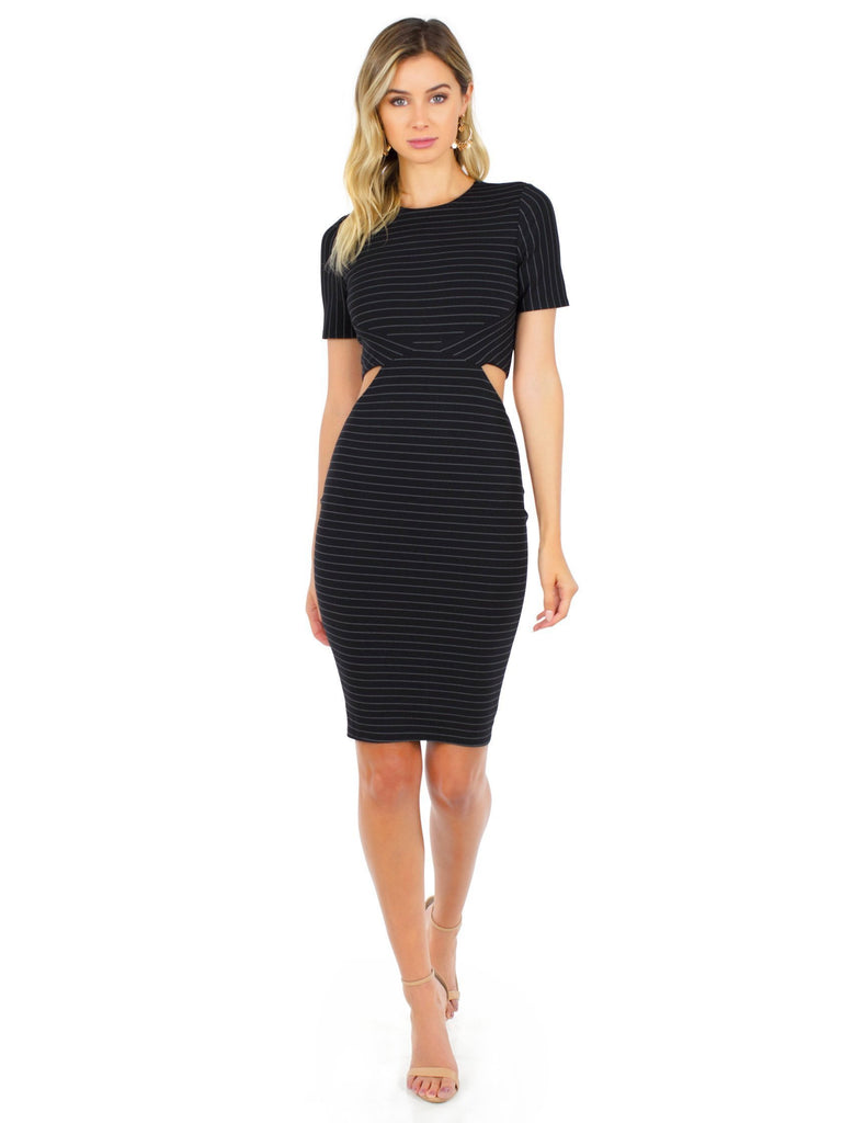 Girl wearing a dress rental from Ali & Jay called Bodycon Knit Dress