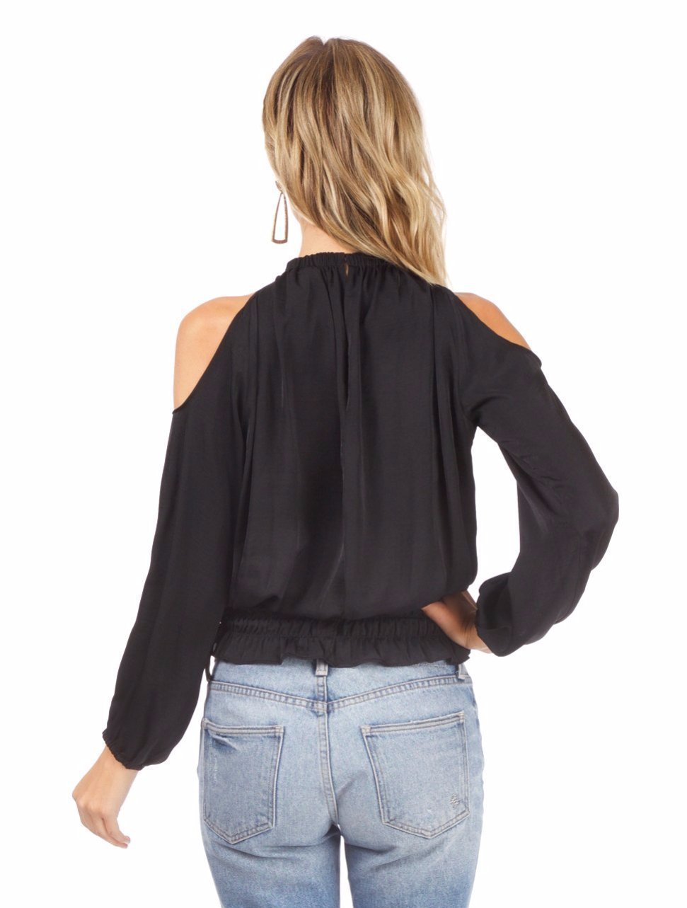 Women wearing a top rental from AQUA called Cold Shoulder Top