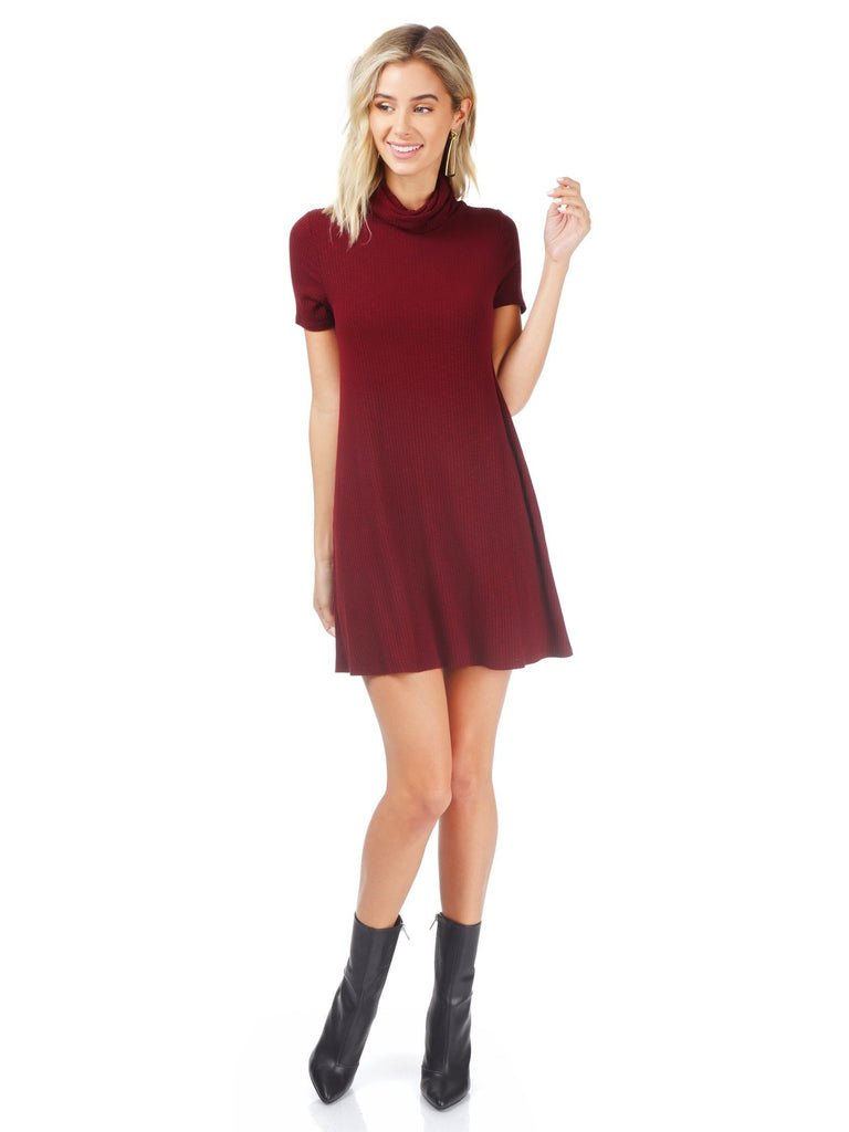 Women wearing a dress rental from AQUA called Ribbed Knit Neck Cowl Dress