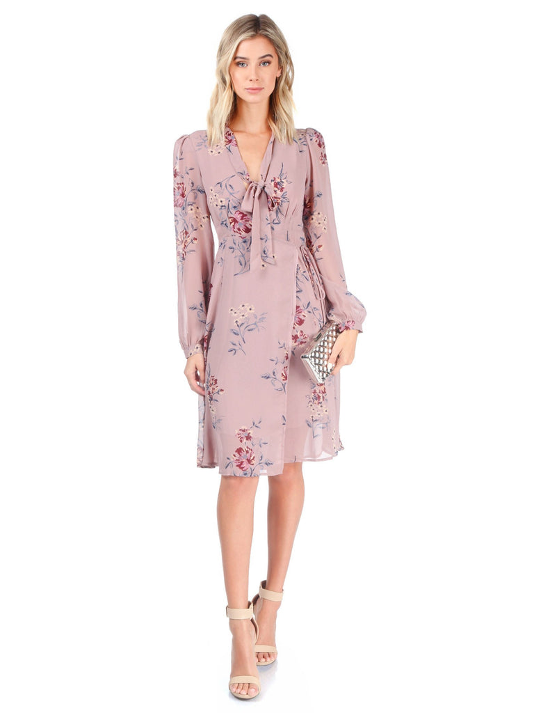 Woman wearing a dress rental from ASTR called Cold Shoulder Blouson Sleeve Blouse