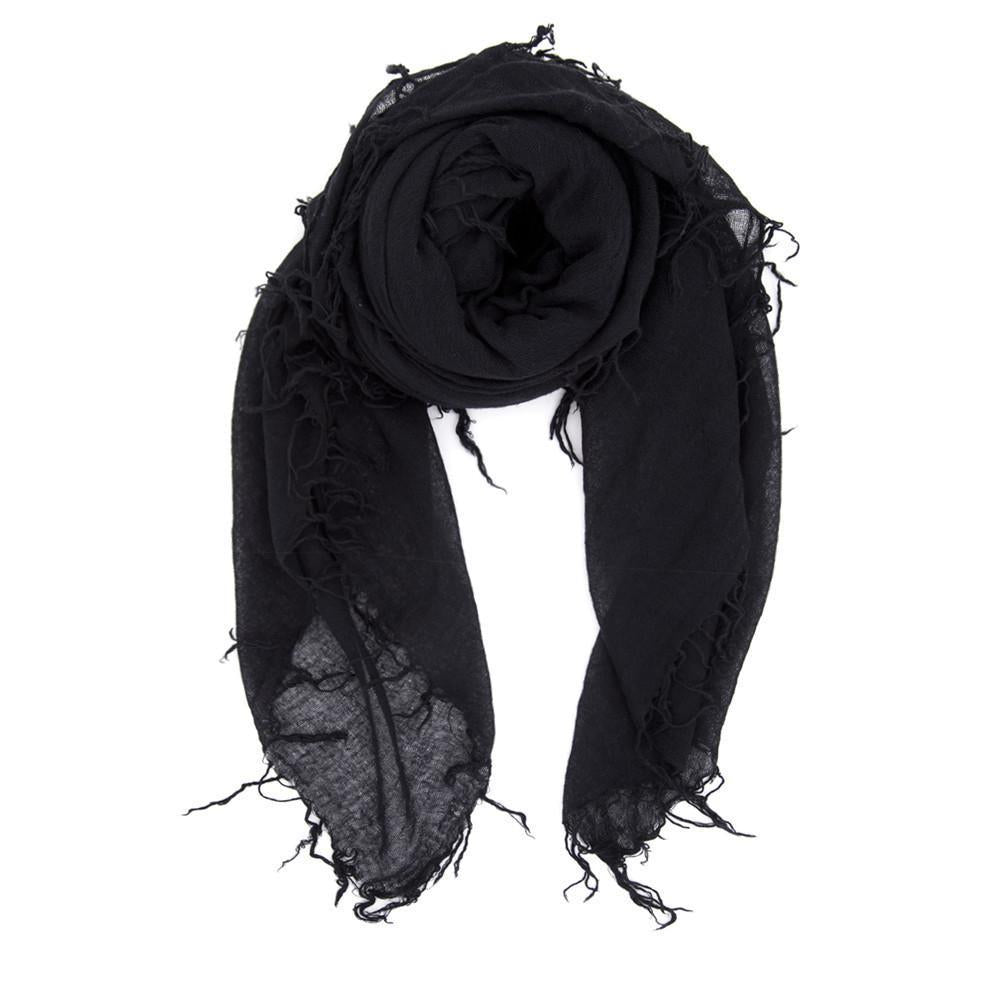 Women wearing a scarf rental from Chan Luu called Black Cashmere And Silk Fringe Scarf