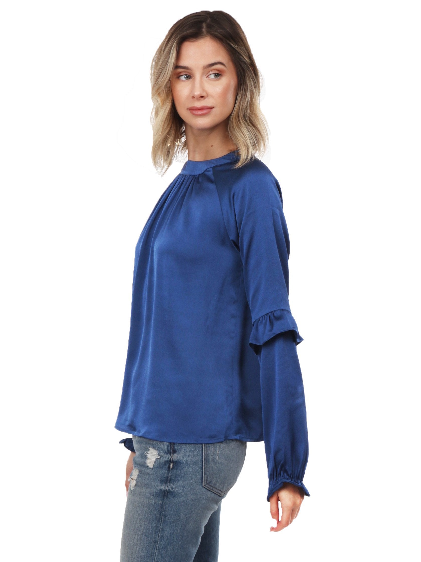 Women outfit in a top rental from LOST + WANDER called Elsa L/s Satin Top