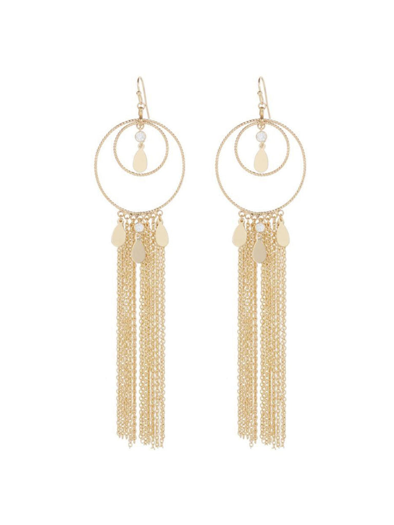 Women wearing a earrings rental from Ettika called Down The Spiral Staircase Choker In Cream And Gold