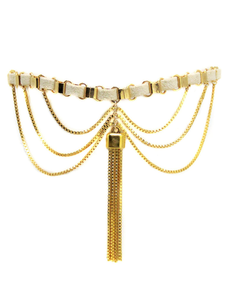 Women wearing a choker rental from Ettika called Down The Spiral Staircase Choker In Cream And Gold