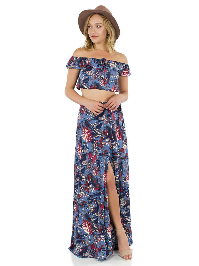 Women outfit in a two piece rental from FashionPass called Carolina Wrap Dress