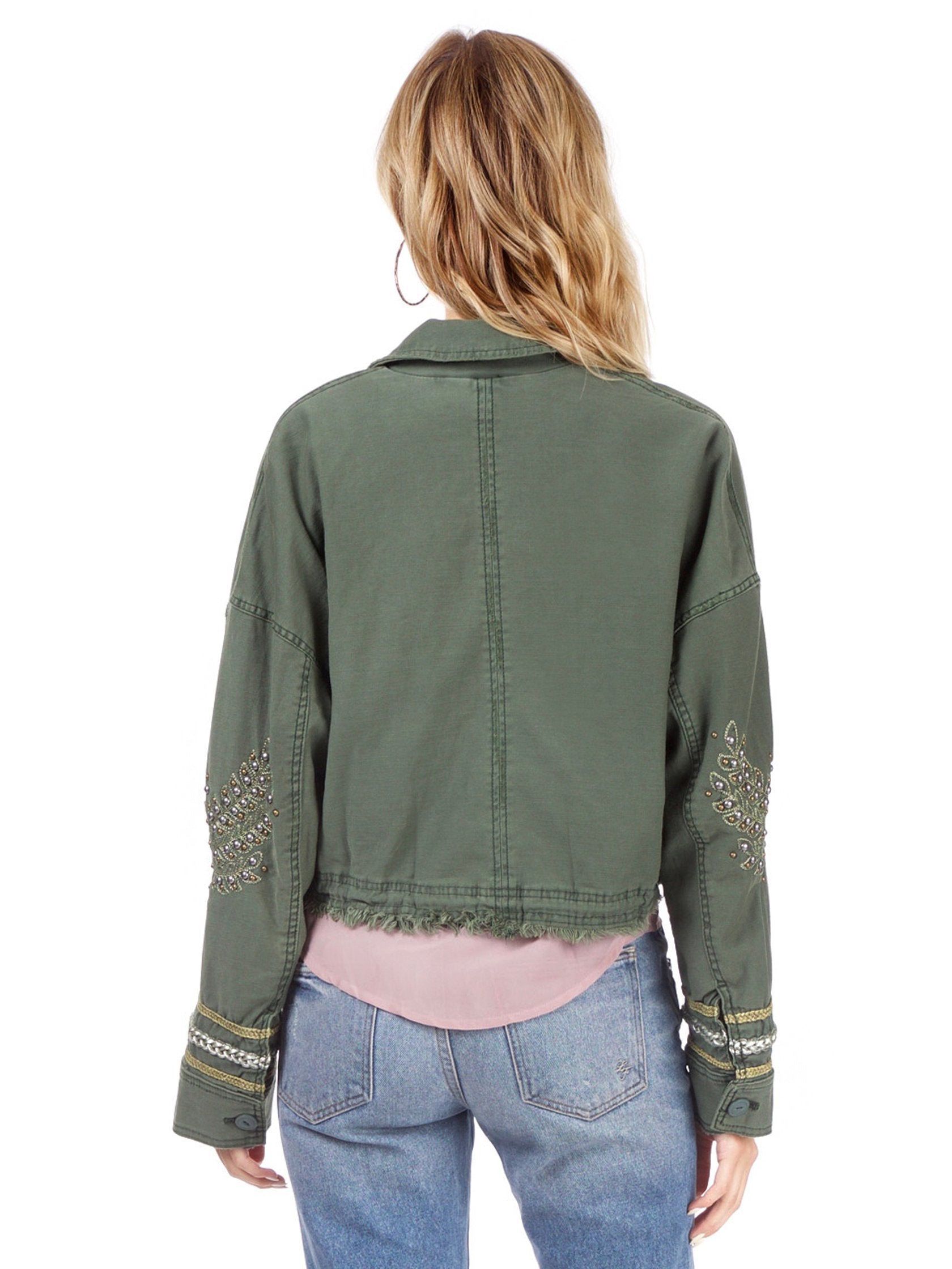 Women outfit in a jacket rental from Free People called Extreme Cropped Military Jacket