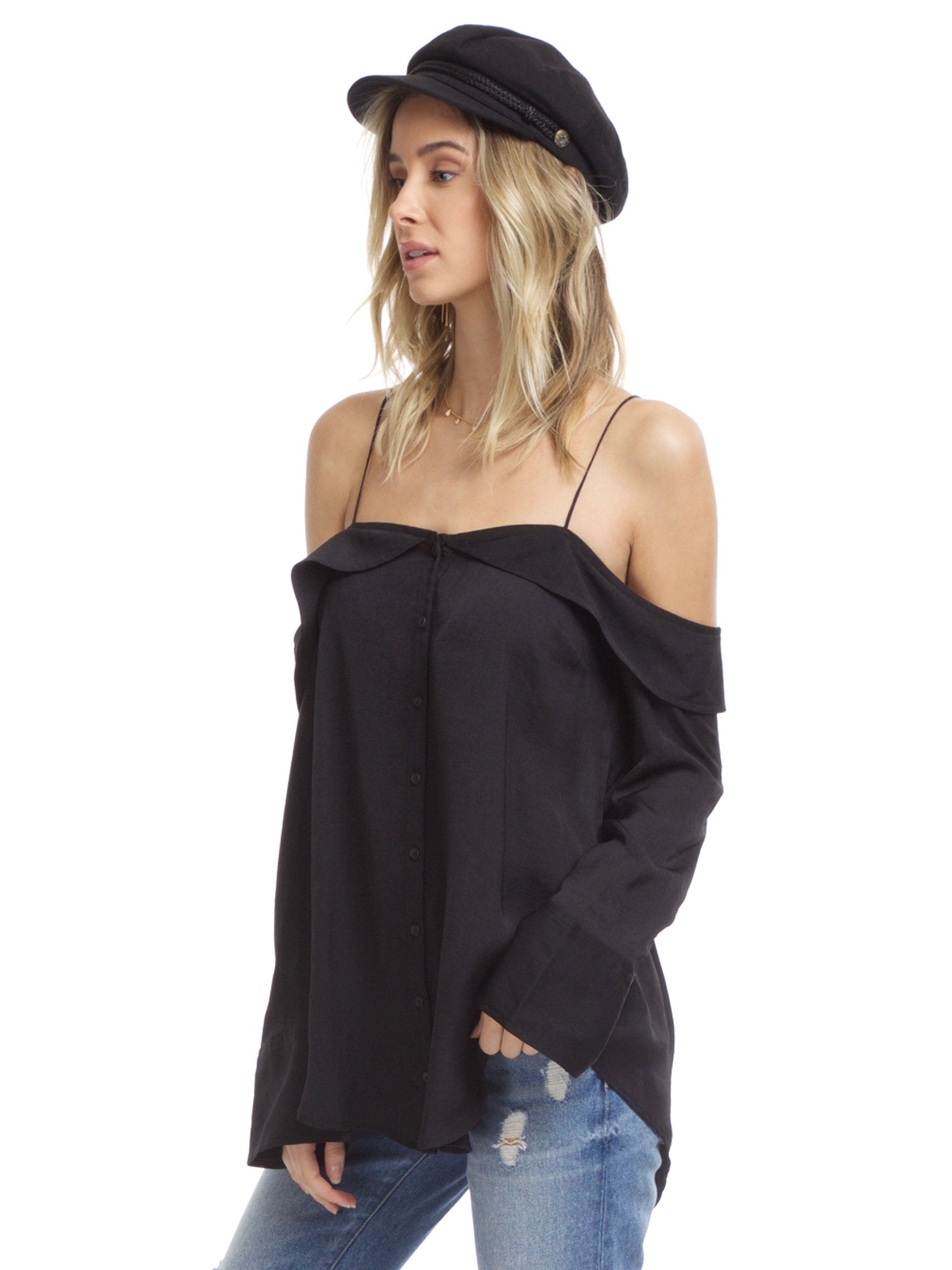 Women wearing a top rental from Free People called Walk This Way Buttondown Top