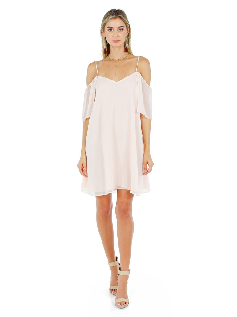 Women wearing a dress rental from French Connection called Constance Drape Cold Shoulder Dress