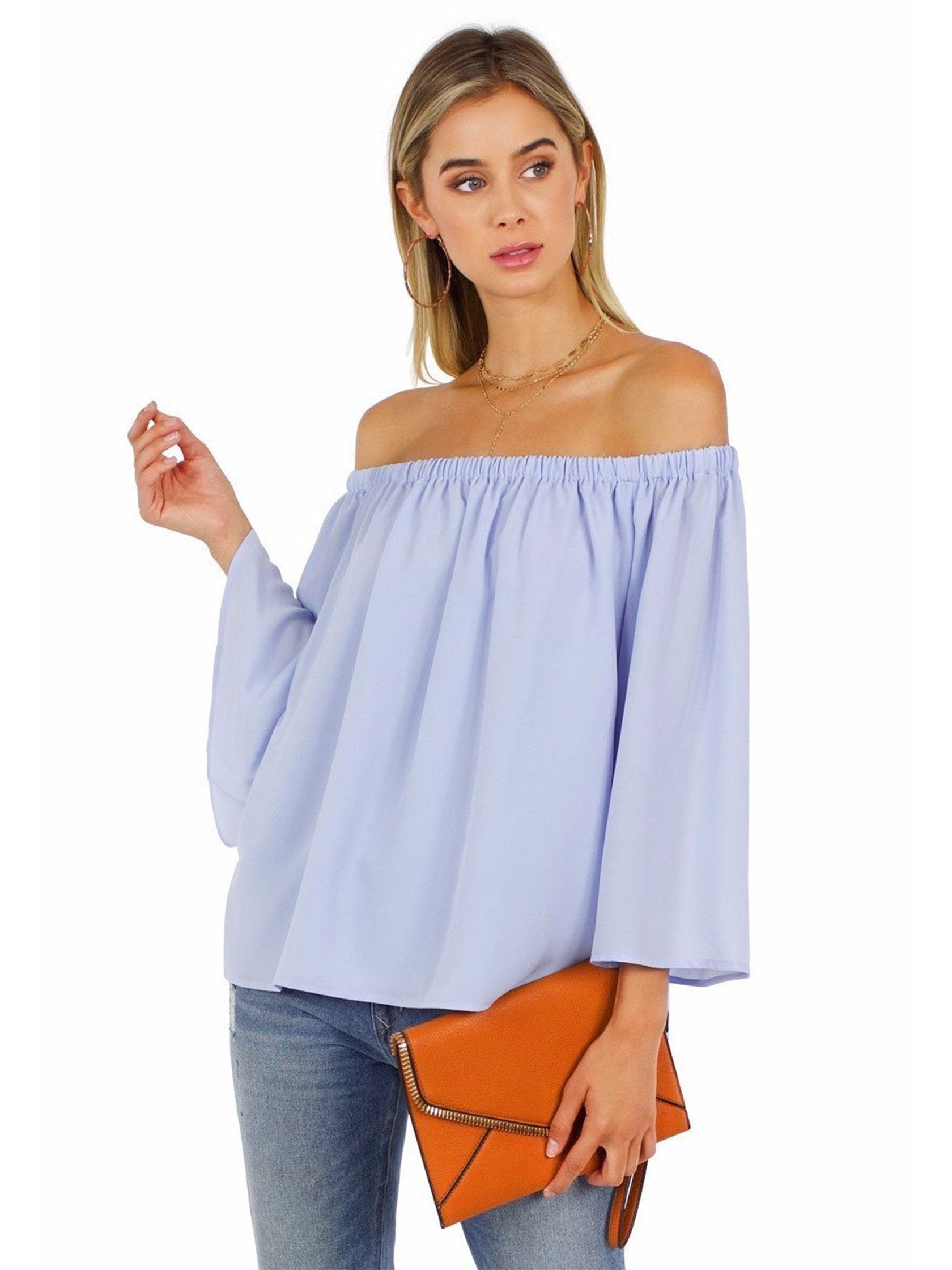 Girl outfit in a top rental from French Connection called Off Shoulder Top