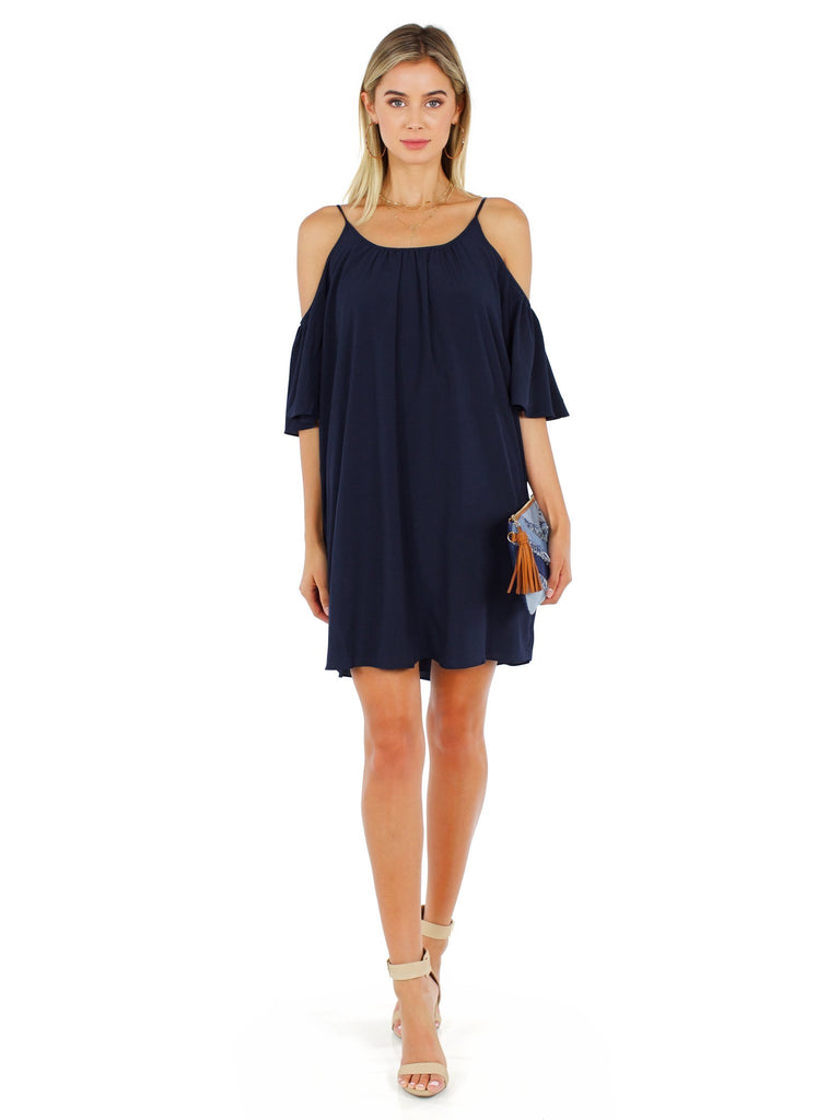 Women wearing a dress rental from French Connection called Whisper Light Off The Shoulder Dress