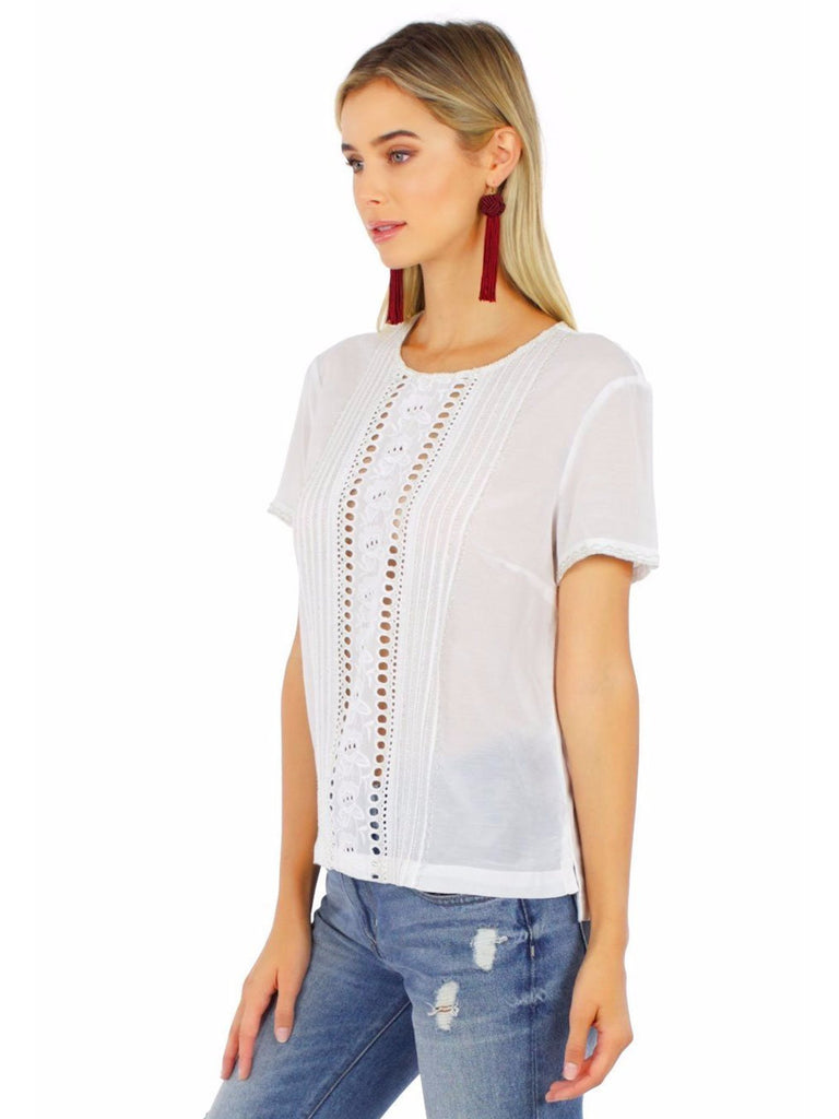 Woman wearing a top rental from French Connection called Crepe Light Cut Out Shoulder Top