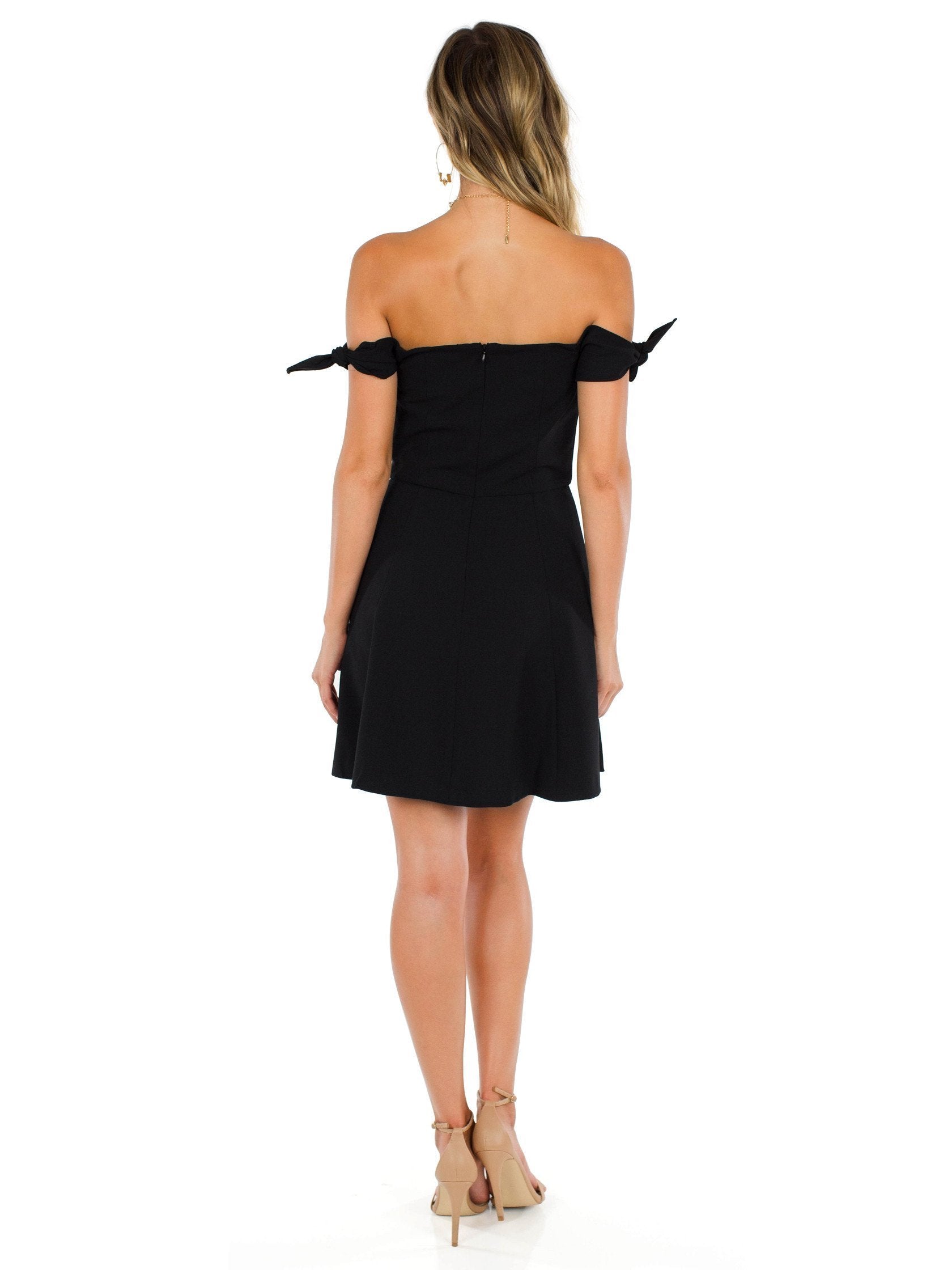 Women wearing a dress rental from French Connection called Whisper Light Off The Shoulder Dress