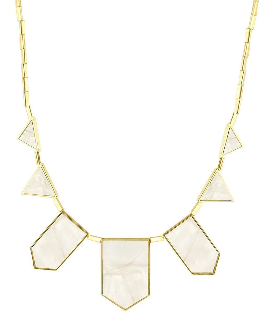 Woman wearing a necklace rental from House of Harlow 1960 called Helicon Chain Collar Necklace