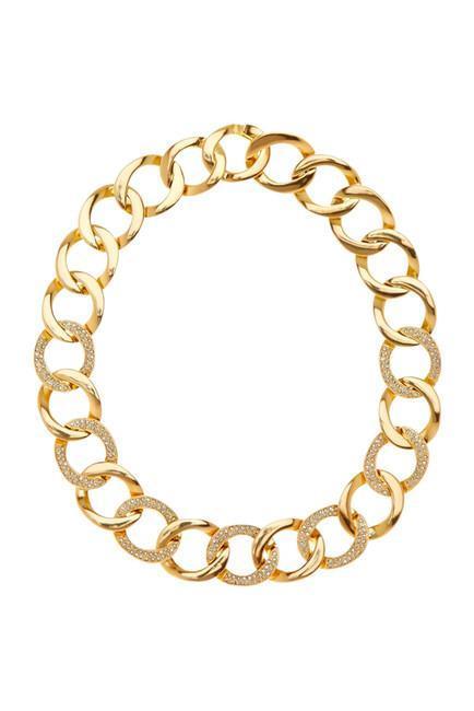 Women wearing a necklace rental from House of Harlow 1960 called The Ra Chain Necklace
