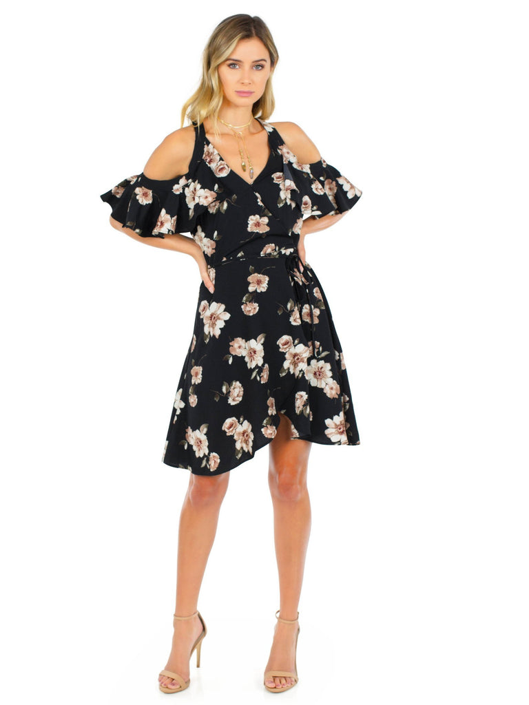 Girl outfit in a dress rental from J.O.A. called Festive Off Shoulder Maxi
