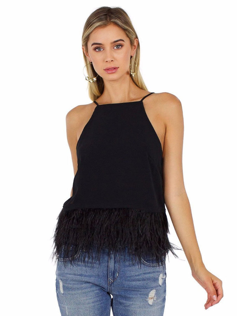 Women wearing a top rental from Line & Dot called Keira Ostrich Cami