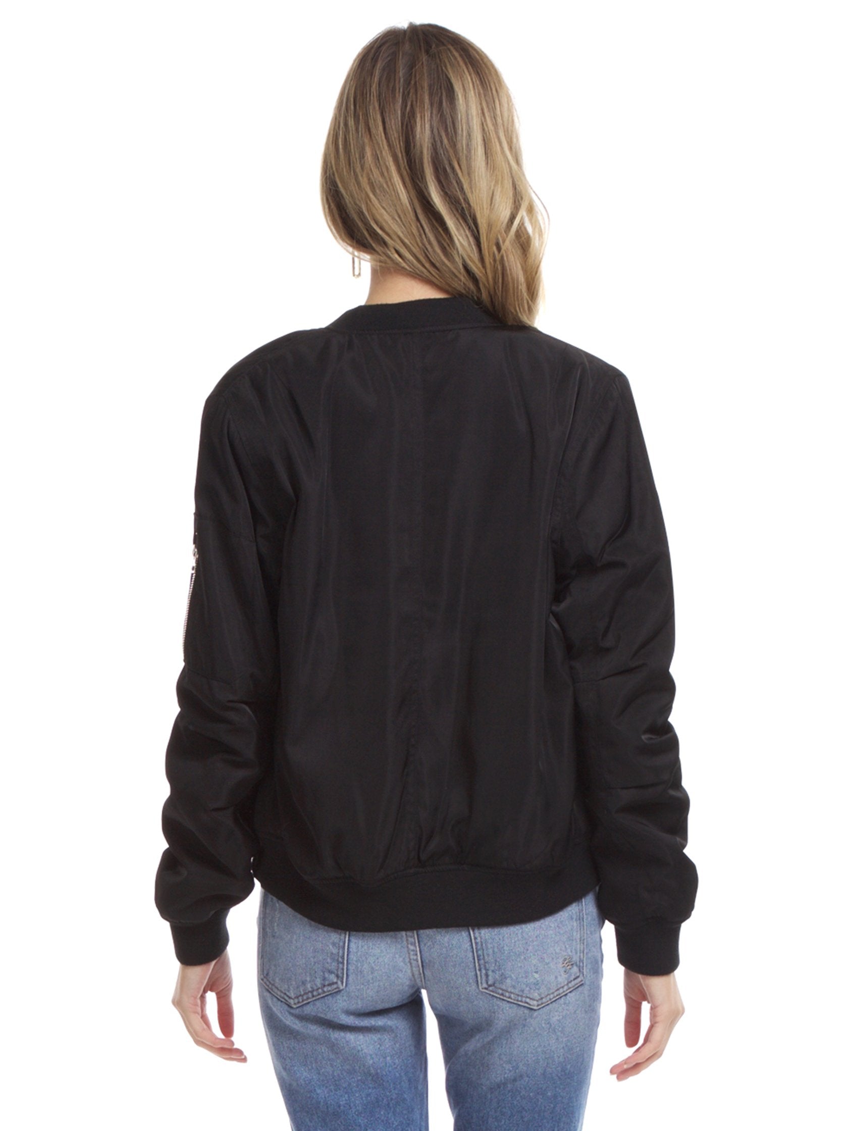 Women outfit in a jacket rental from Lush called Zip Up Bomber Jacket