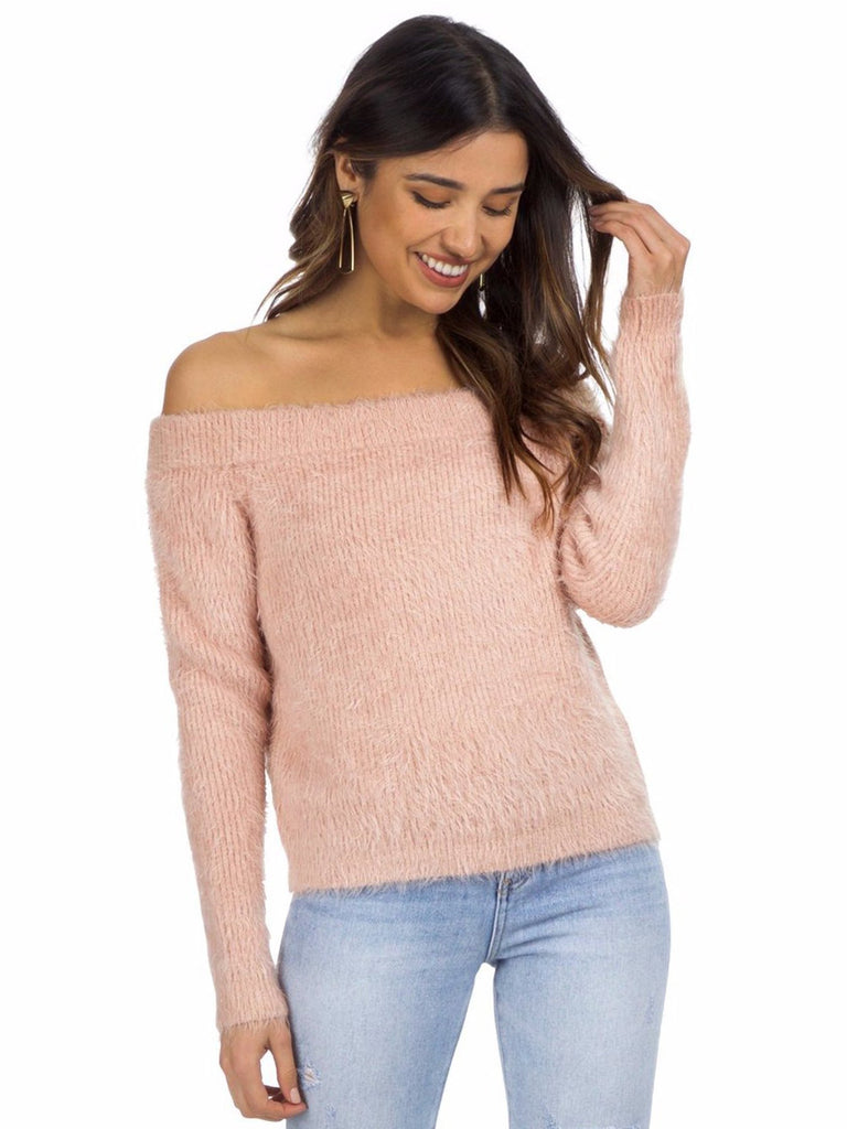 Women wearing a sweater rental from MINKPINK called Florentine Off Shoulder Sweater