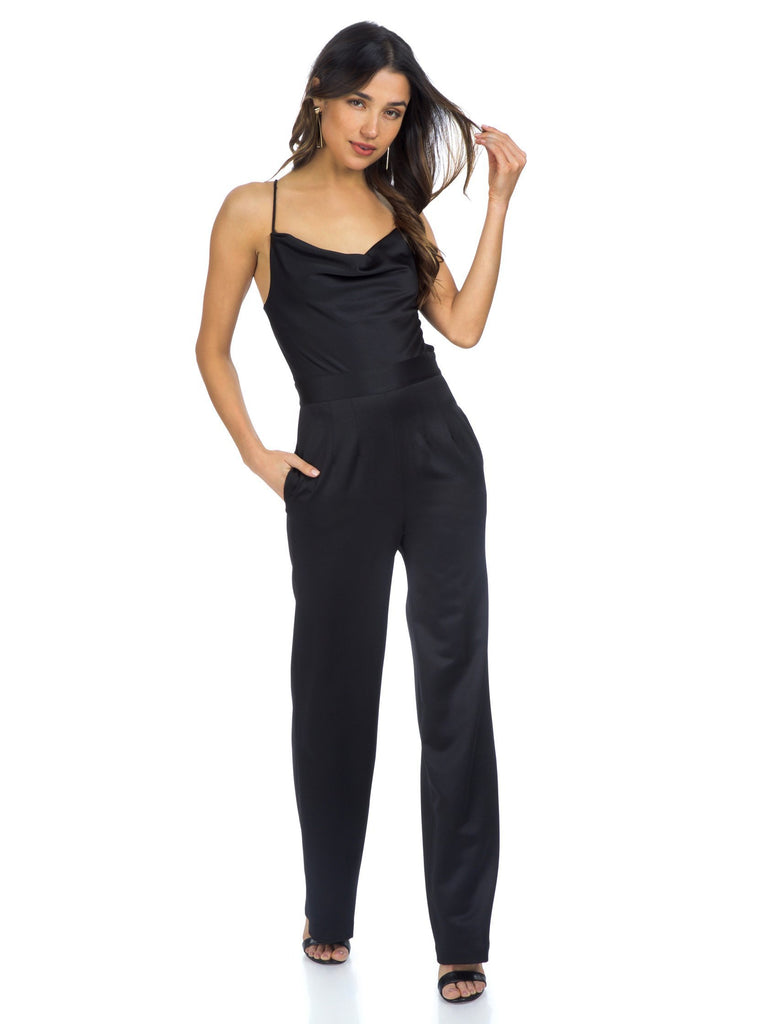 Girl wearing a jumpsuit rental from NBD called Brooklyn Dress
