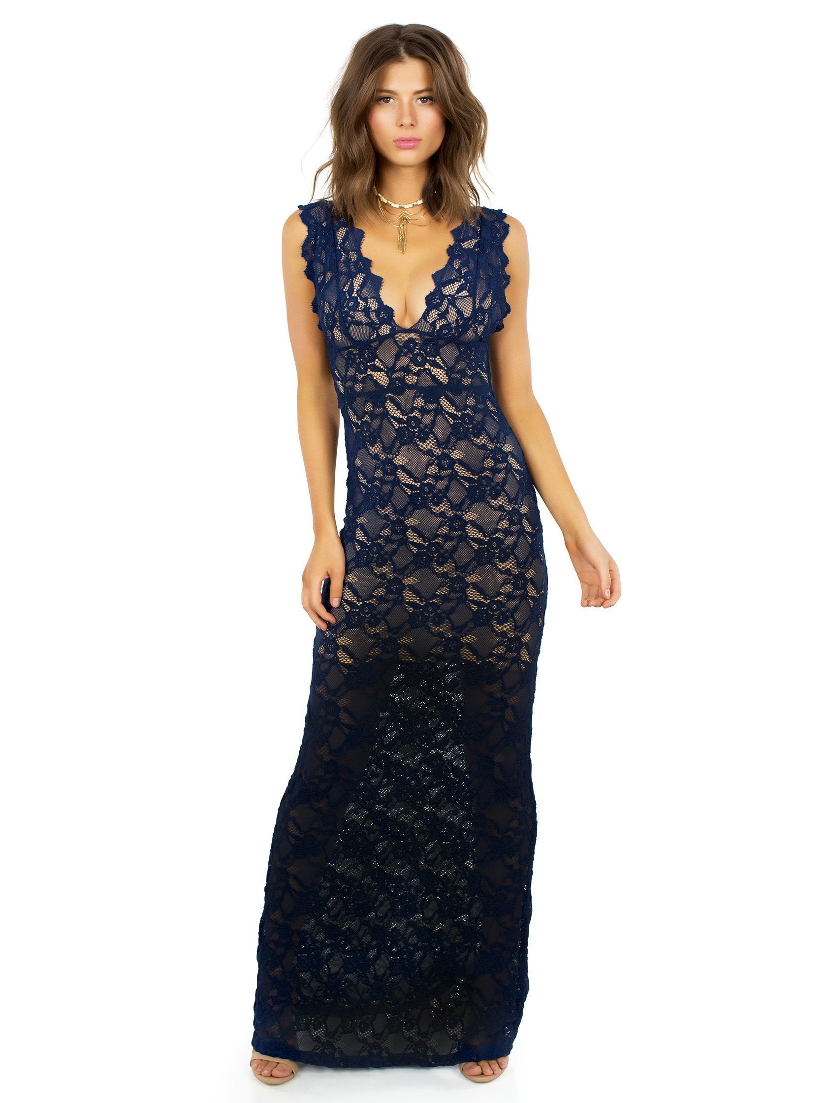 Girl outfit in a dress rental from Nightcap Clothing called Perfect Plunge Maxi Dress