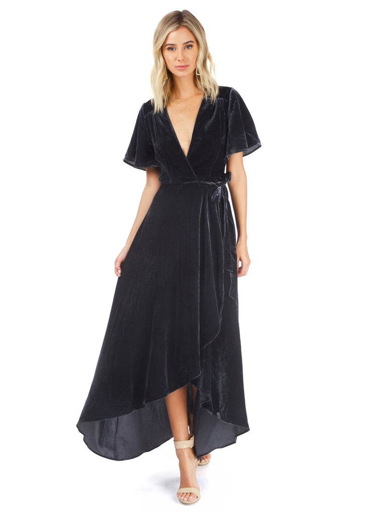 Woman wearing a dress rental from Privacy Please called Last Night Maxi Dress