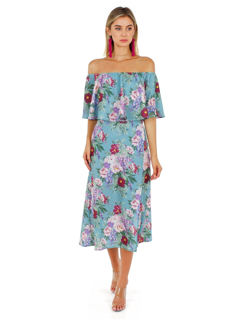 Women outfit in a two piece rental from Show Me Your Mumu called Bronte Maxi Dress