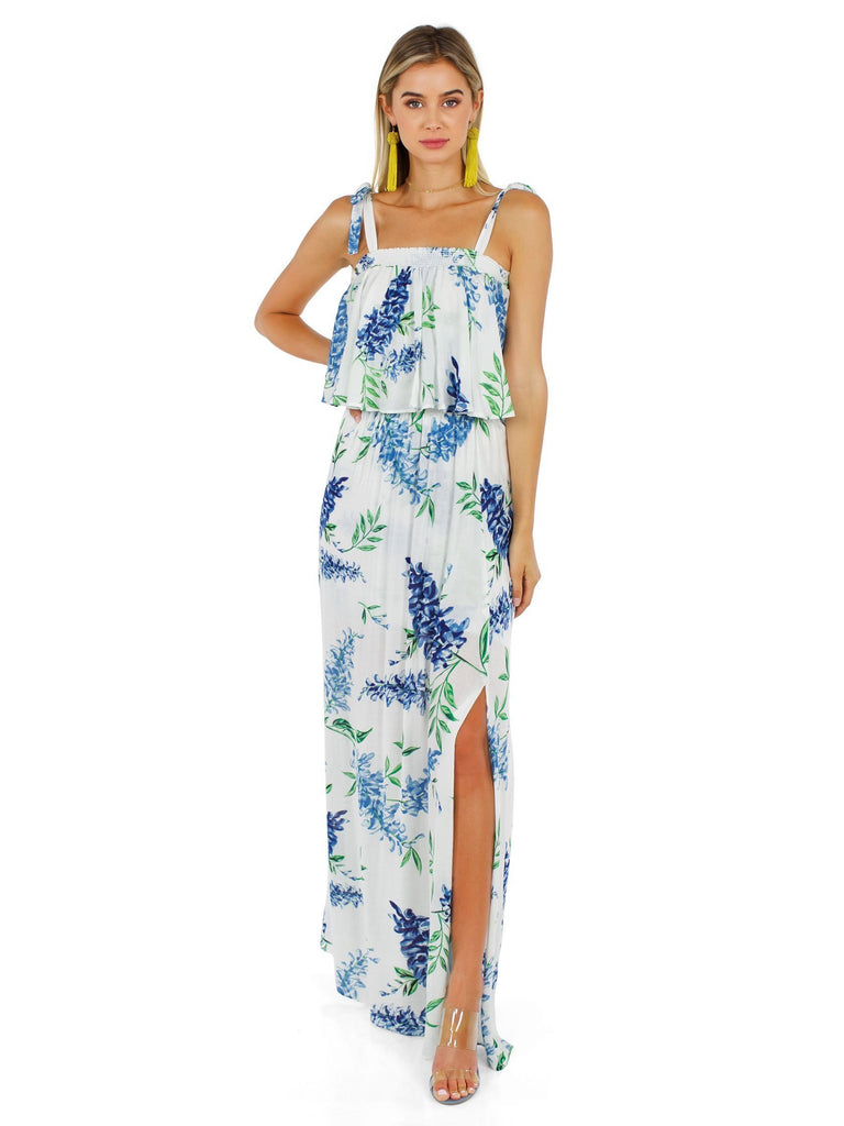 Women outfit in a dress rental from Show Me Your Mumu called Hacienda Maxi Dress