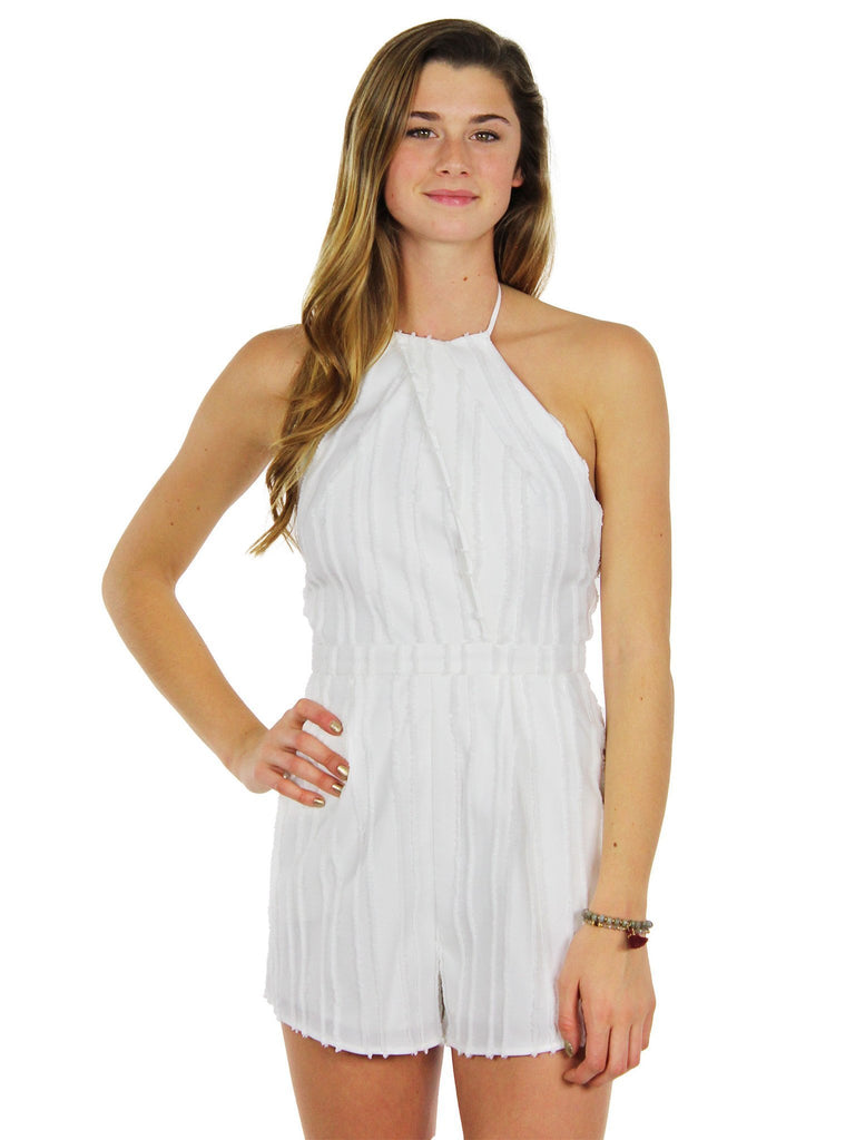 Women outfit in a romper rental from STYLESTALKER called Crystal Pleated Kimono Tie Front Top