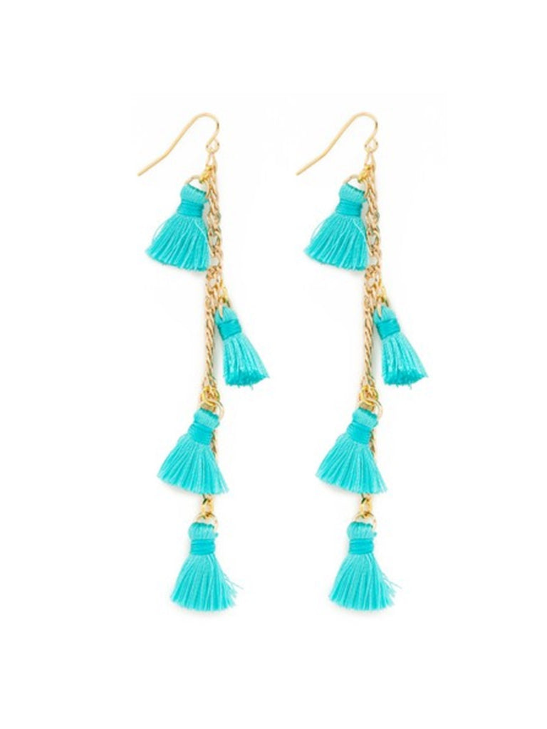 Girl wearing a earrings rental from Vanessa Mooney called The Astrid Knotted Tassel Earrings
