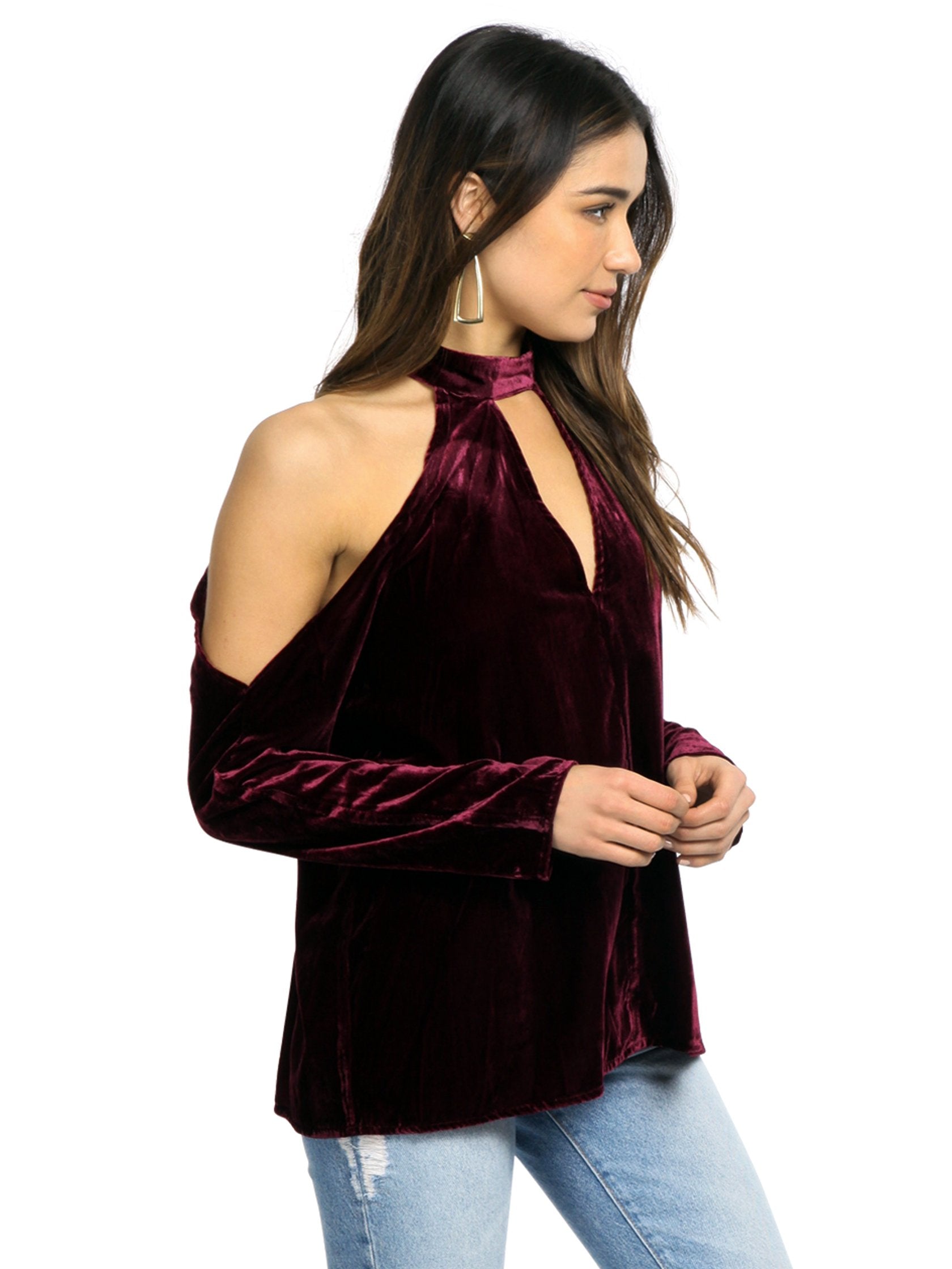 Women wearing a top rental from YUMI KIM called Hot And Cold Velvet Top